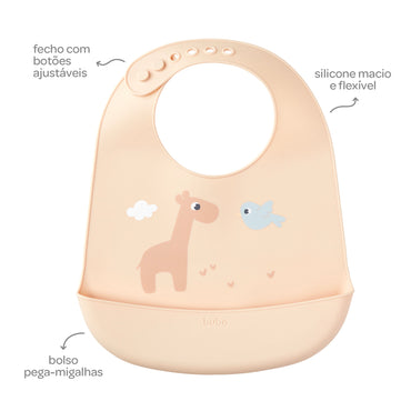 Babador em Silicone com Pega-Migalhas Bege, Cloudy - Buba