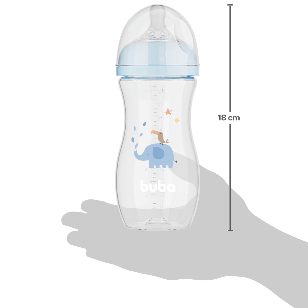 Mamadeira Easy Flow Elefante Azul, 330ml, Anticolica - Buba