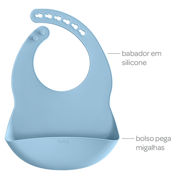 Babador em Silicone com Pega-Migalhas - Azul