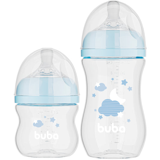 Kit 2 Mamadeiras Easy Flow Nuvem Azul, 120ml/270ml, Anticolica - Buba