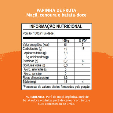 Papinha Orgânica, Maçã, Batata Doce e Cenoura, 100g - Papapá