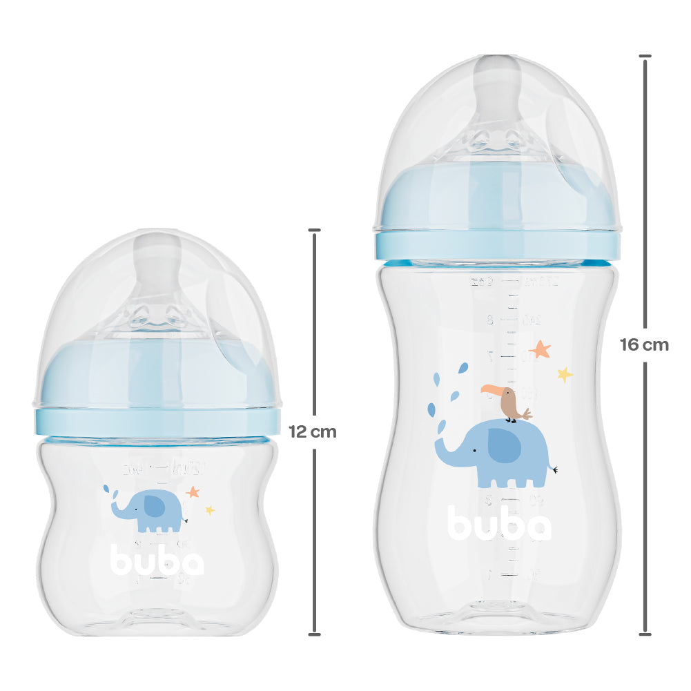 Kit 2 Mamadeiras Easy Flow Elefante Azul, 120ml/270ml, Anticolica - Buba