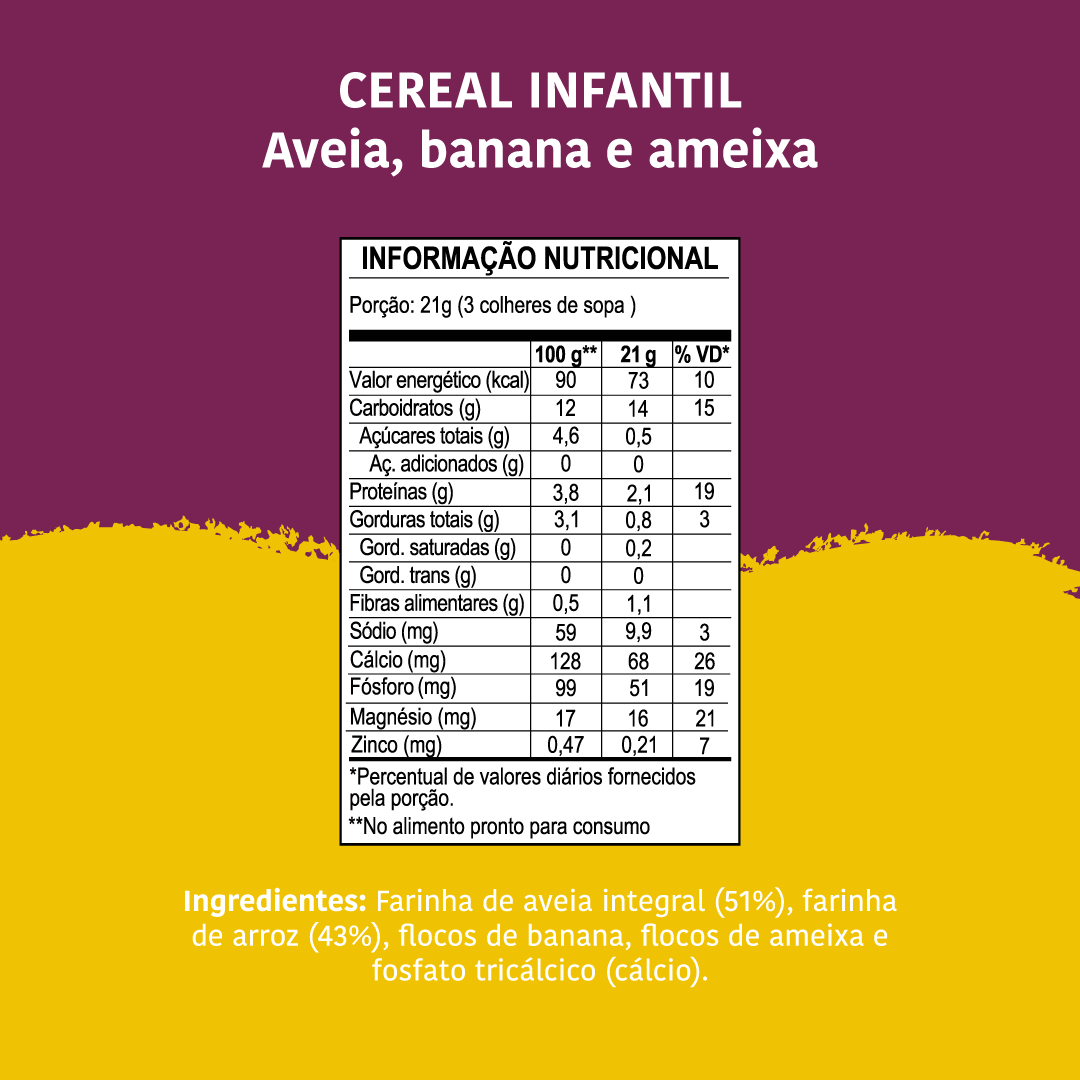 Cereal Infantil: Aveia, Banana e Ameixa, Pouch, 170g - Papapá