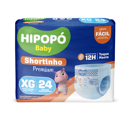 Fralda XG Hipopo Baby Shortinho Jumbo com 24 unidades