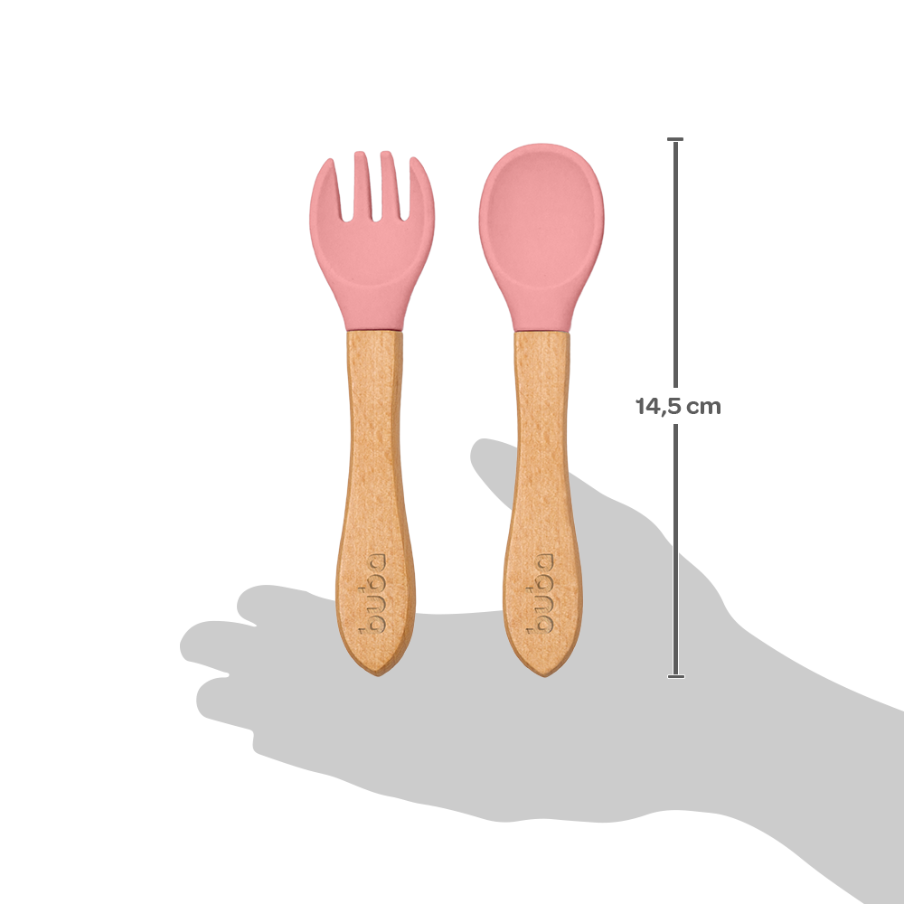 Kit Talheres em Silicone e Bambu - Rosa