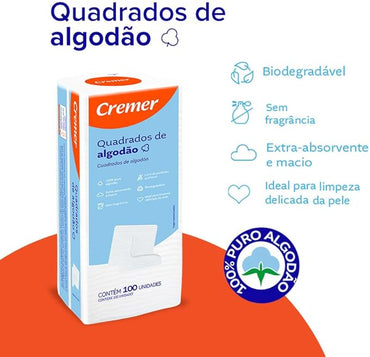 Algodao Quadrado com 100 unidades - Cremer