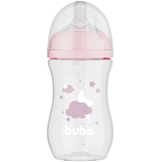 Mamadeira Easy Flow Nuvem Rosa, 270ml, Anticolica - Buba