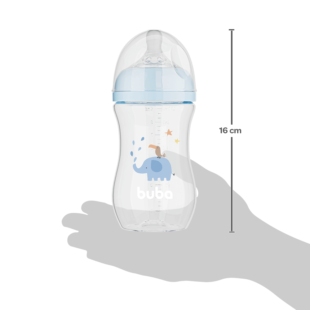 Mamadeira Easy Flow Elefante Azul, 270ml, Anticolica - Buba