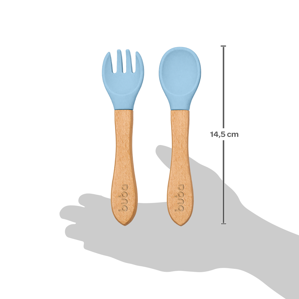 Kit Talheres em Silicone e Bambu - Azul
