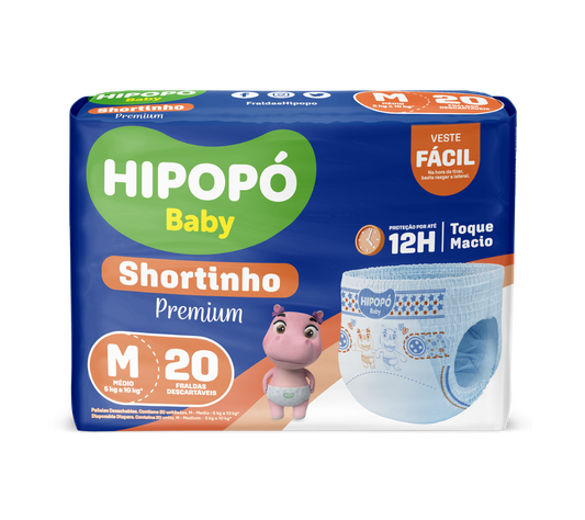 Fralda M Hipopo Baby Shortinho Jumbinho com 20 unidades