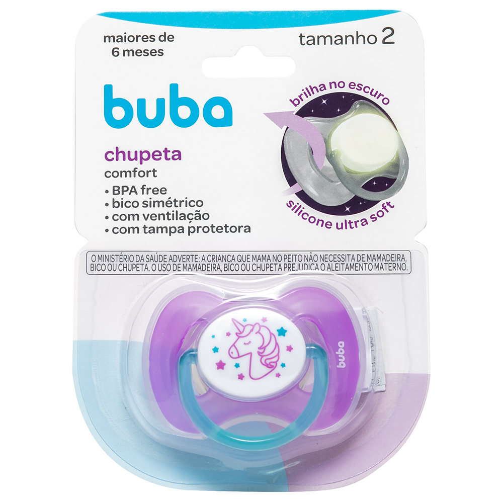 Chupeta Buba comfort Tam.2 Noturna - Unicórnio