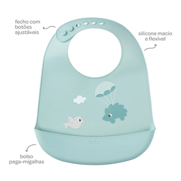 Babador em Silicone com Pega-Migalhas Verde, Cloudy - Buba