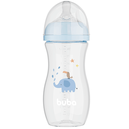 Mamadeira Easy Flow Elefante Azul, 330ml, Anticolica - Buba