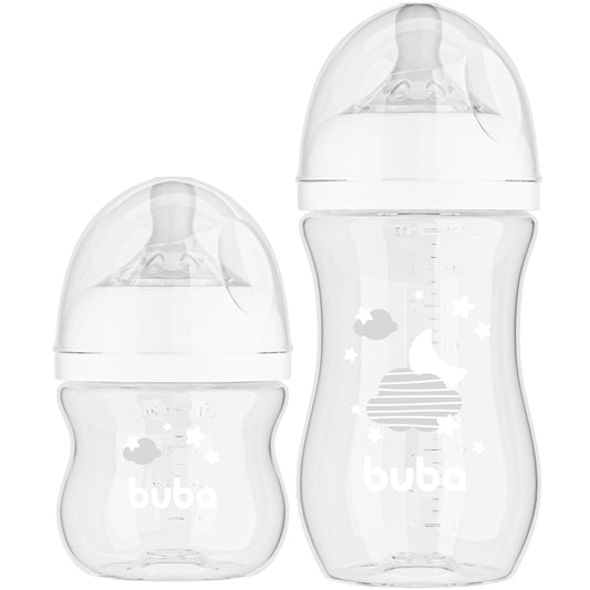 Kit 2 Mamadeiras Easy Flow Nuvem Branca, 120ml/270ml, Anticolica - Buba