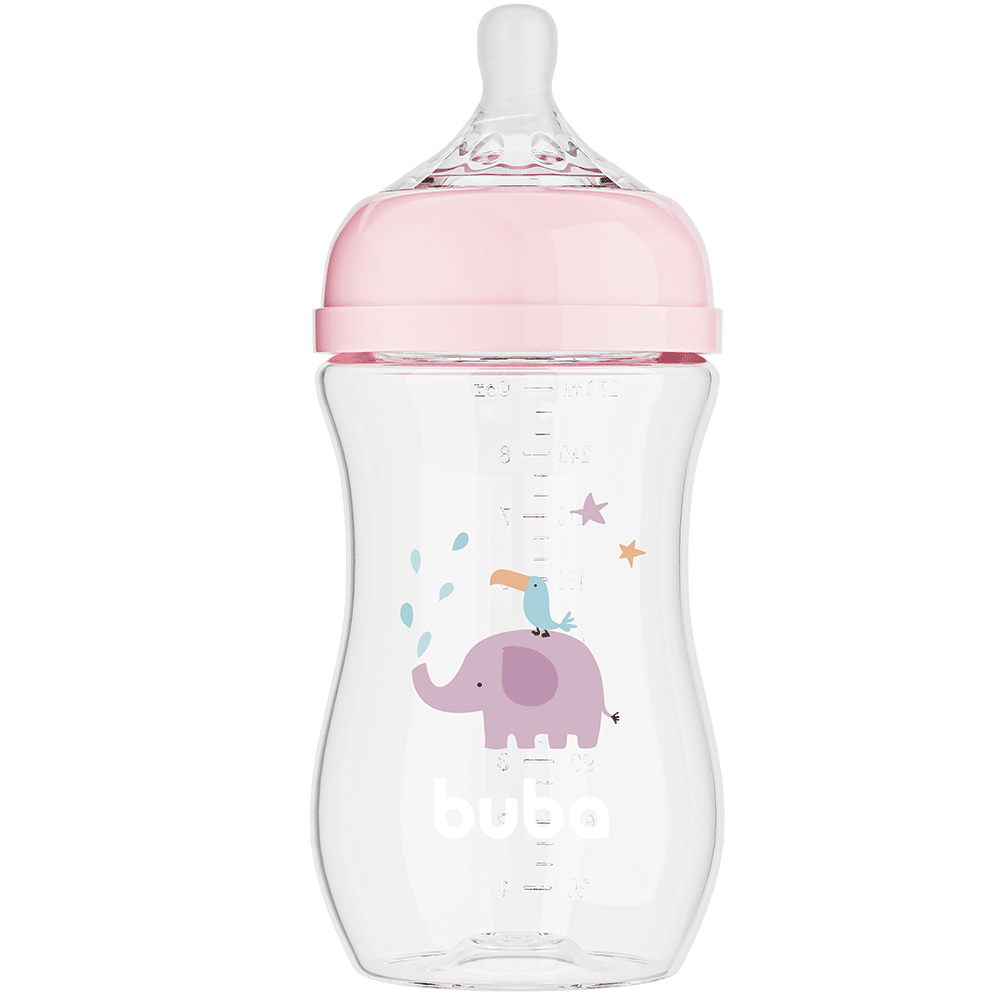 Mamadeira Easy Flow Elefante Rosa, 270ml, Anticolica - Buba