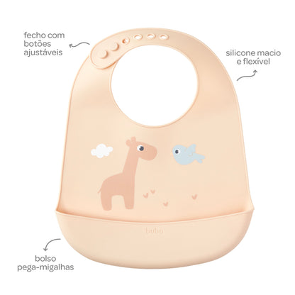 Babador em Silicone com Pega-Migalhas Bege, Cloudy - Buba
