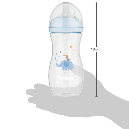 Mamadeira Easy Flow Elefante Azul, 330ml, Anticolica - Buba