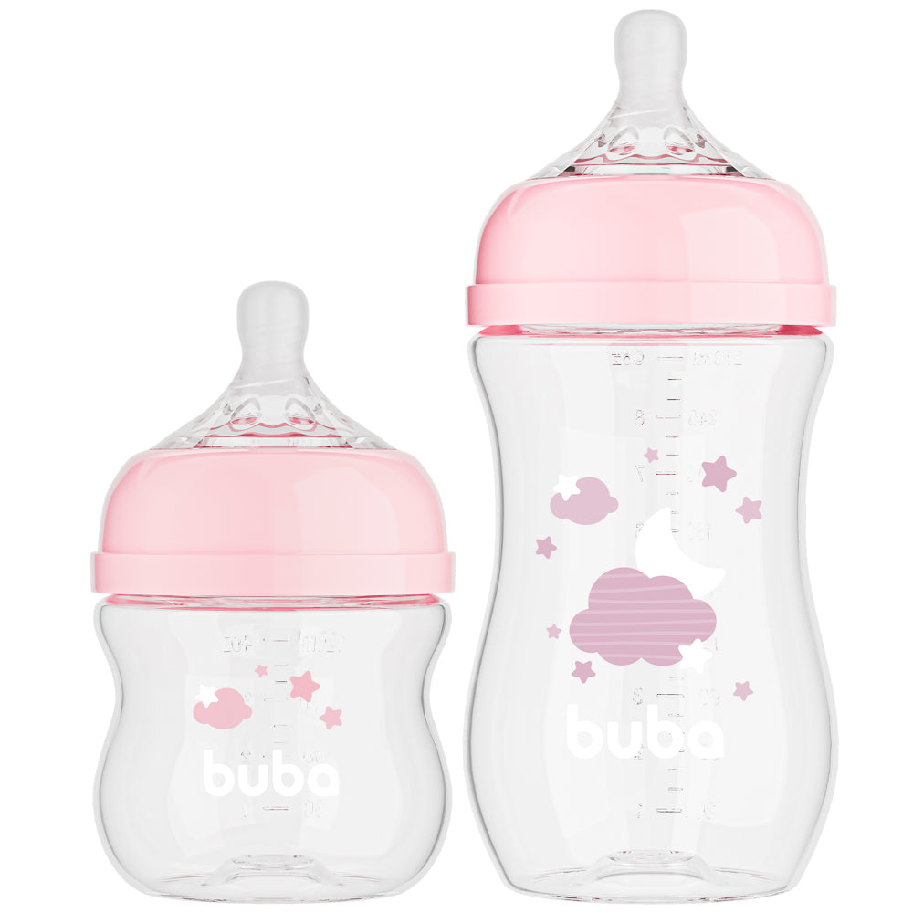 Kit 2 Mamadeiras Easy Flow Nuvem Rosa, 120ml/270ml, Anticolica - Buba