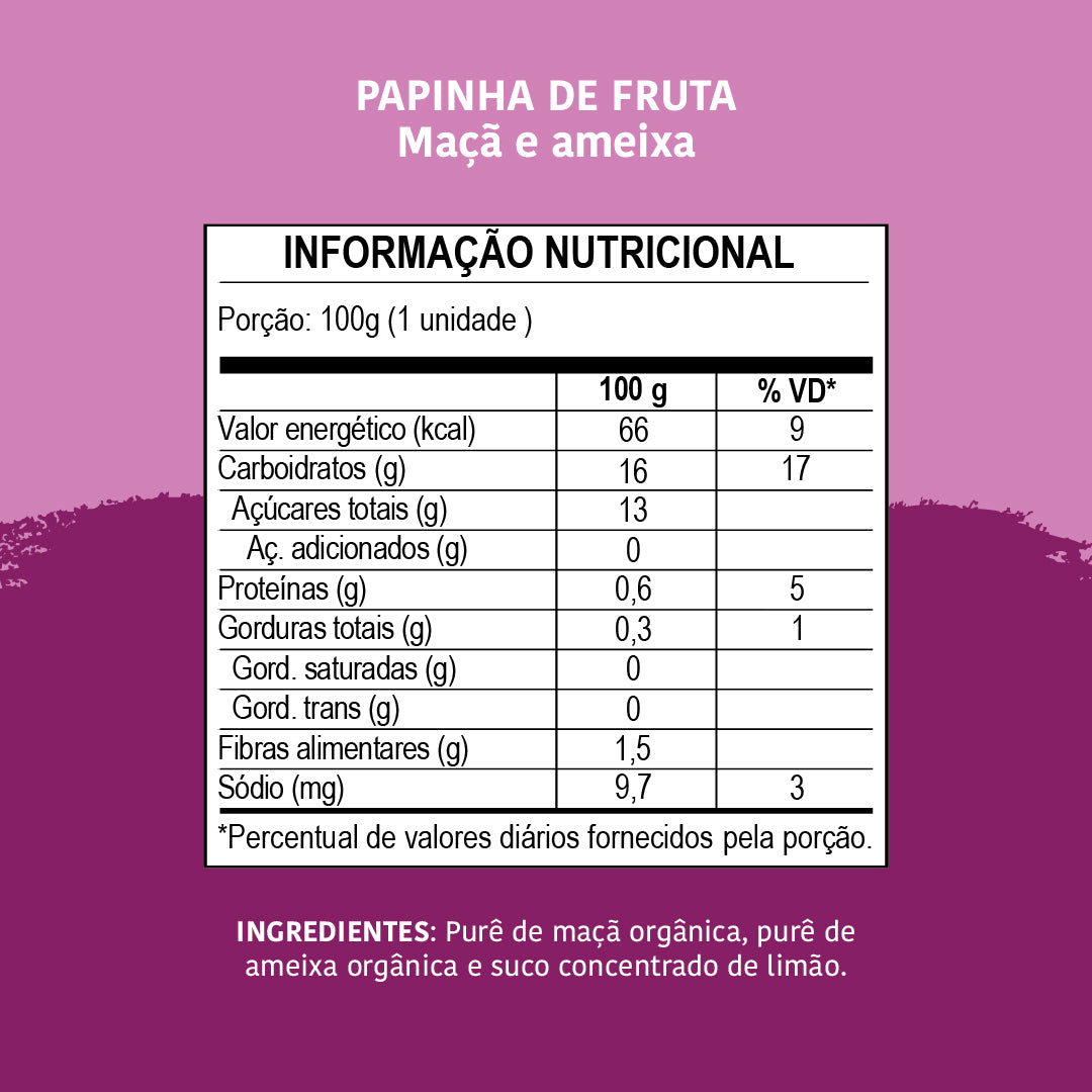 Papinha Orgânica, Maçã e Ameixa, 100g - Papapá