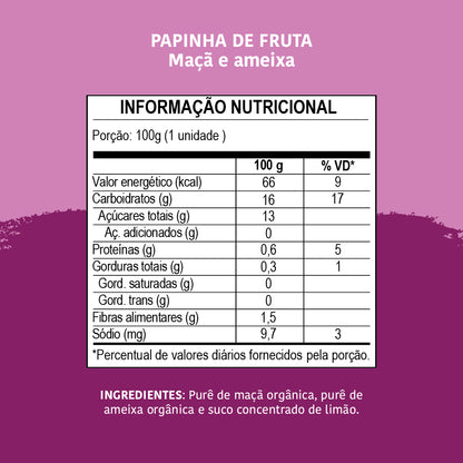 Papinha Orgânica, Maçã e Ameixa, 100g - Papapá