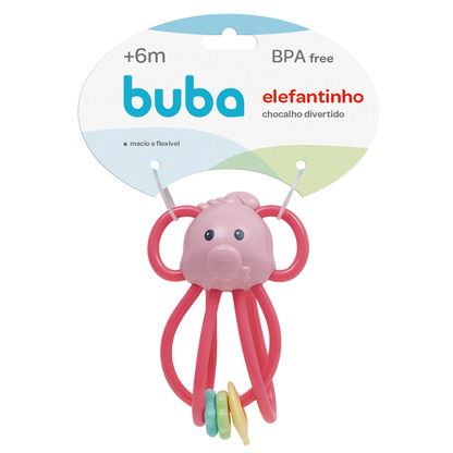 Chocalho Divertido Elefantinho Rosa - Buba