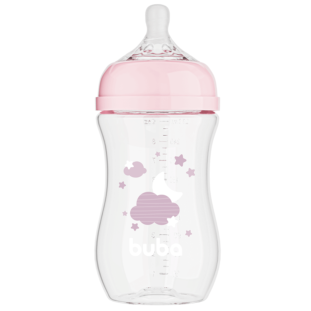 Mamadeira Easy Flow Nuvem Rosa, 270ml, Anticolica - Buba