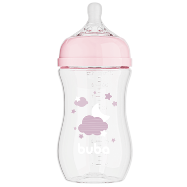Mamadeira Easy Flow Nuvem Rosa, 270ml, Anticolica - Buba