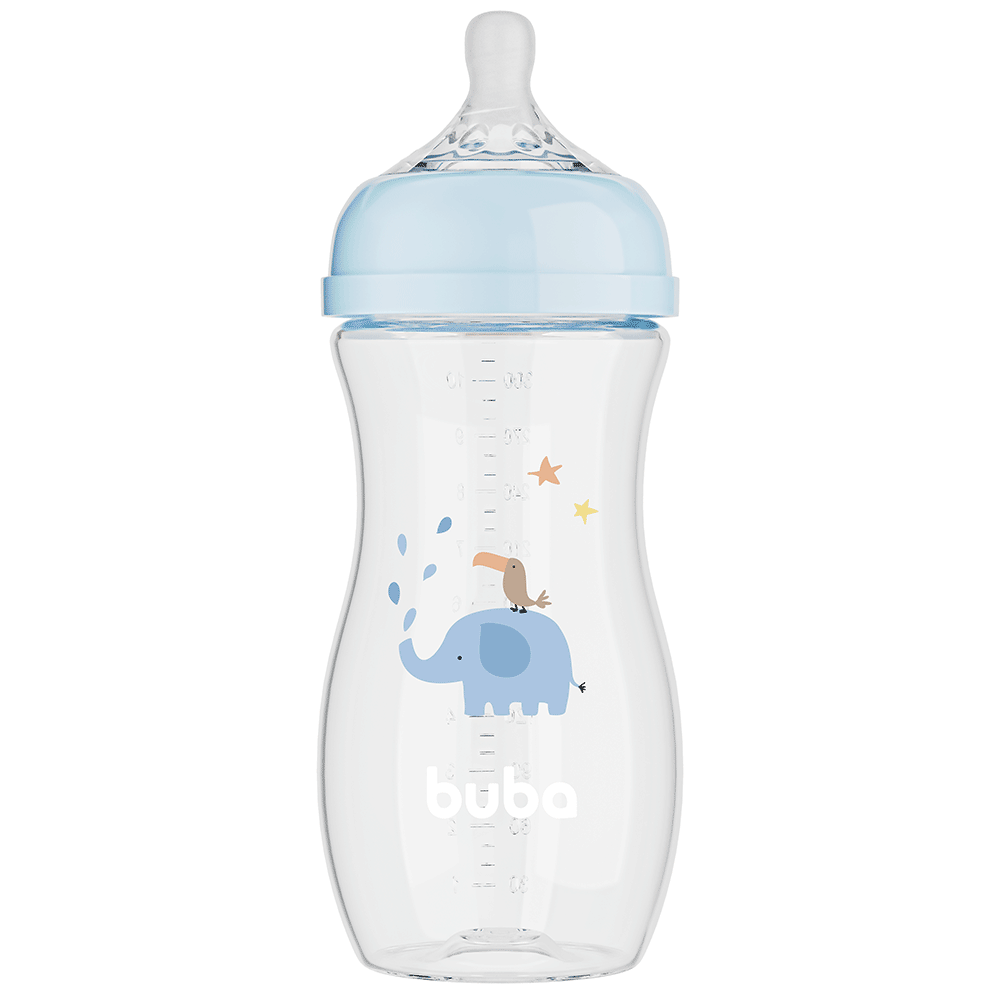 Mamadeira Easy Flow Elefante Azul, 330ml, Anticolica - Buba