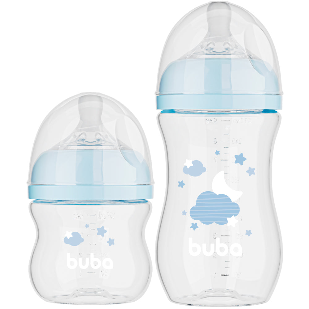 Kit 2 Mamadeiras Easy Flow Nuvem Azul, 120ml/270ml, Anticolica - Buba