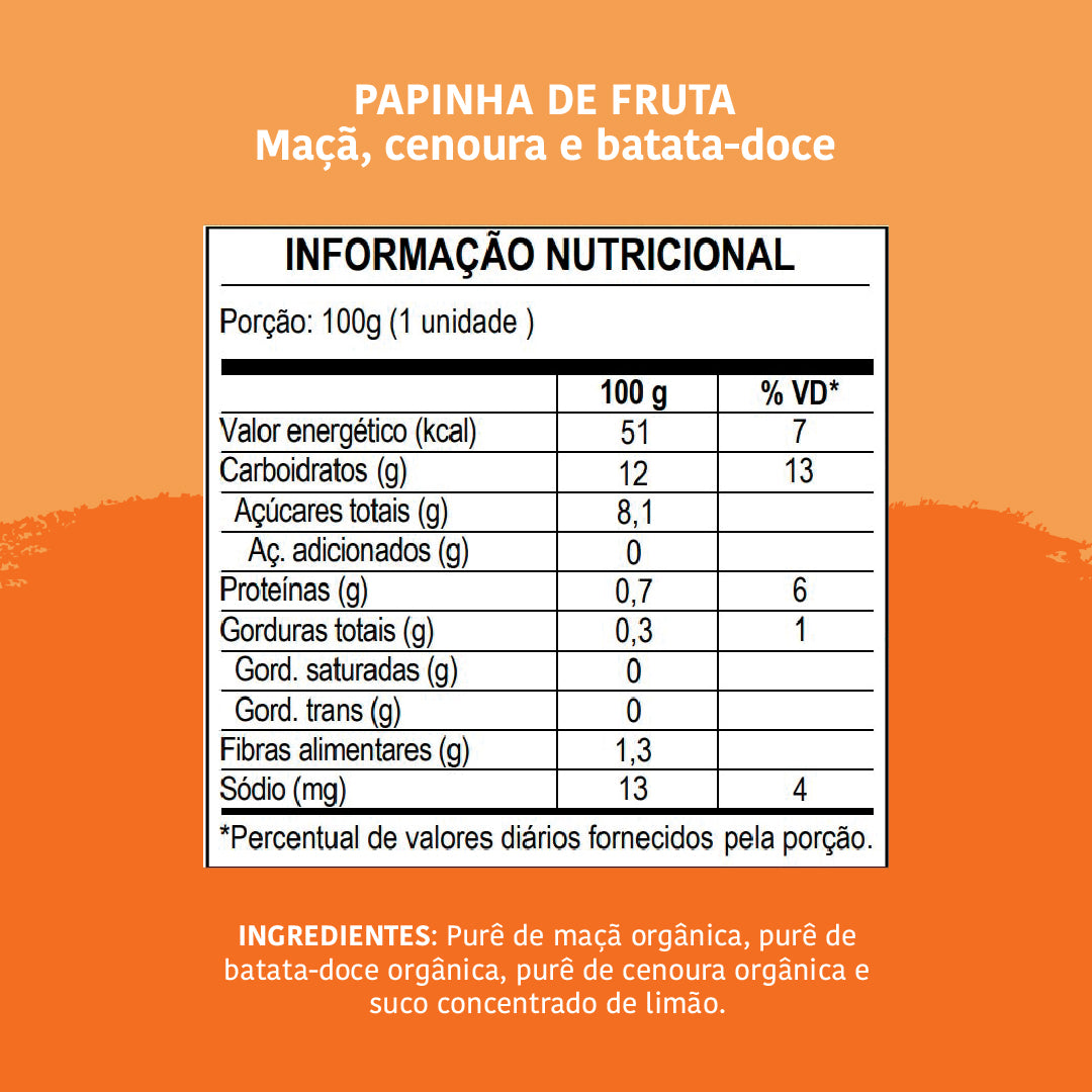 Papinha Orgânica, Maçã, Batata Doce e Cenoura, 100g - Papapá