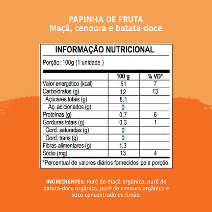 Papinha Orgânica, Maçã, Batata Doce e Cenoura, 100g - Papapá