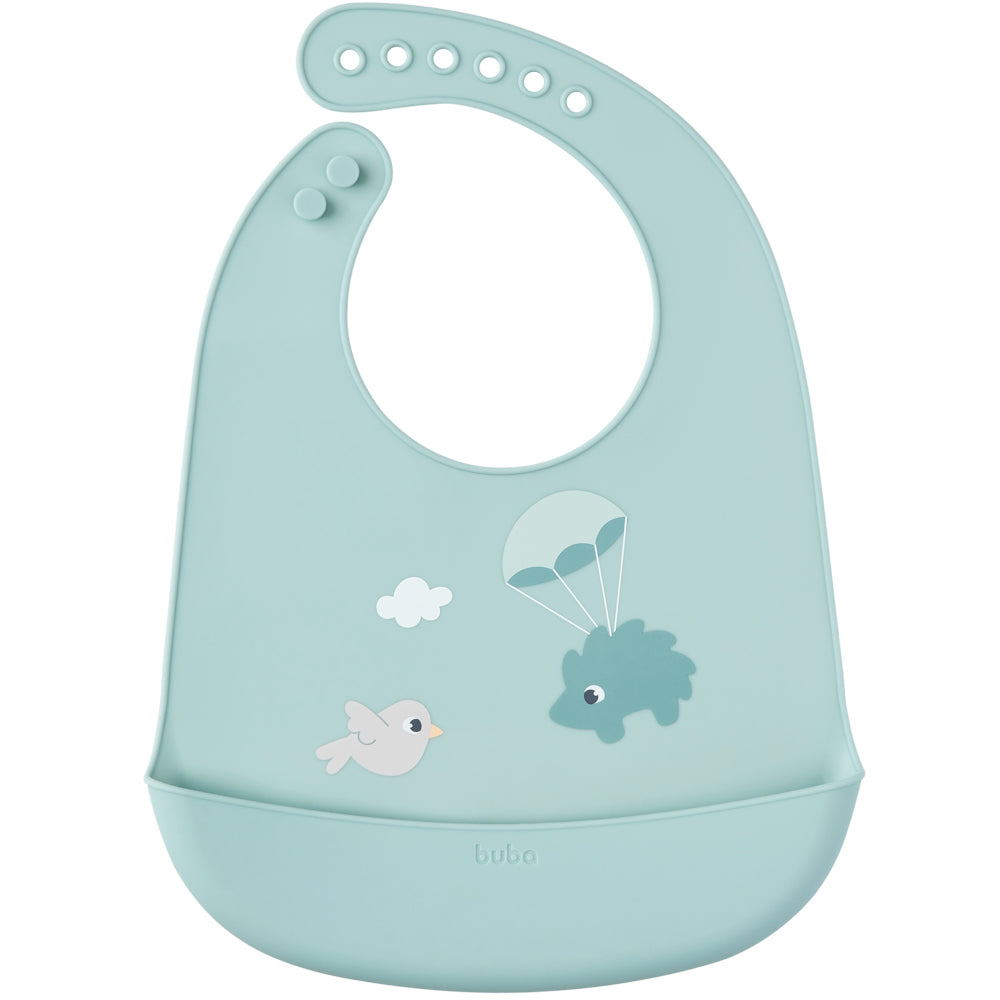 Babador em Silicone com Pega-Migalhas Verde, Cloudy - Buba