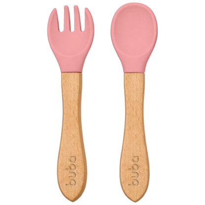 Kit Talheres em Silicone e Bambu - Rosa