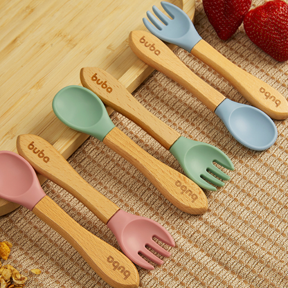 Kit Talheres em Silicone e Bambu - Verde