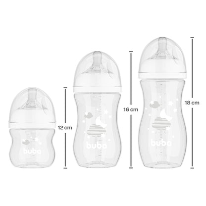 Kit 3 Mamadeiras Easy Flow Nuvem Branca, 120ml/270ml/330ml, Anticolica - Buba