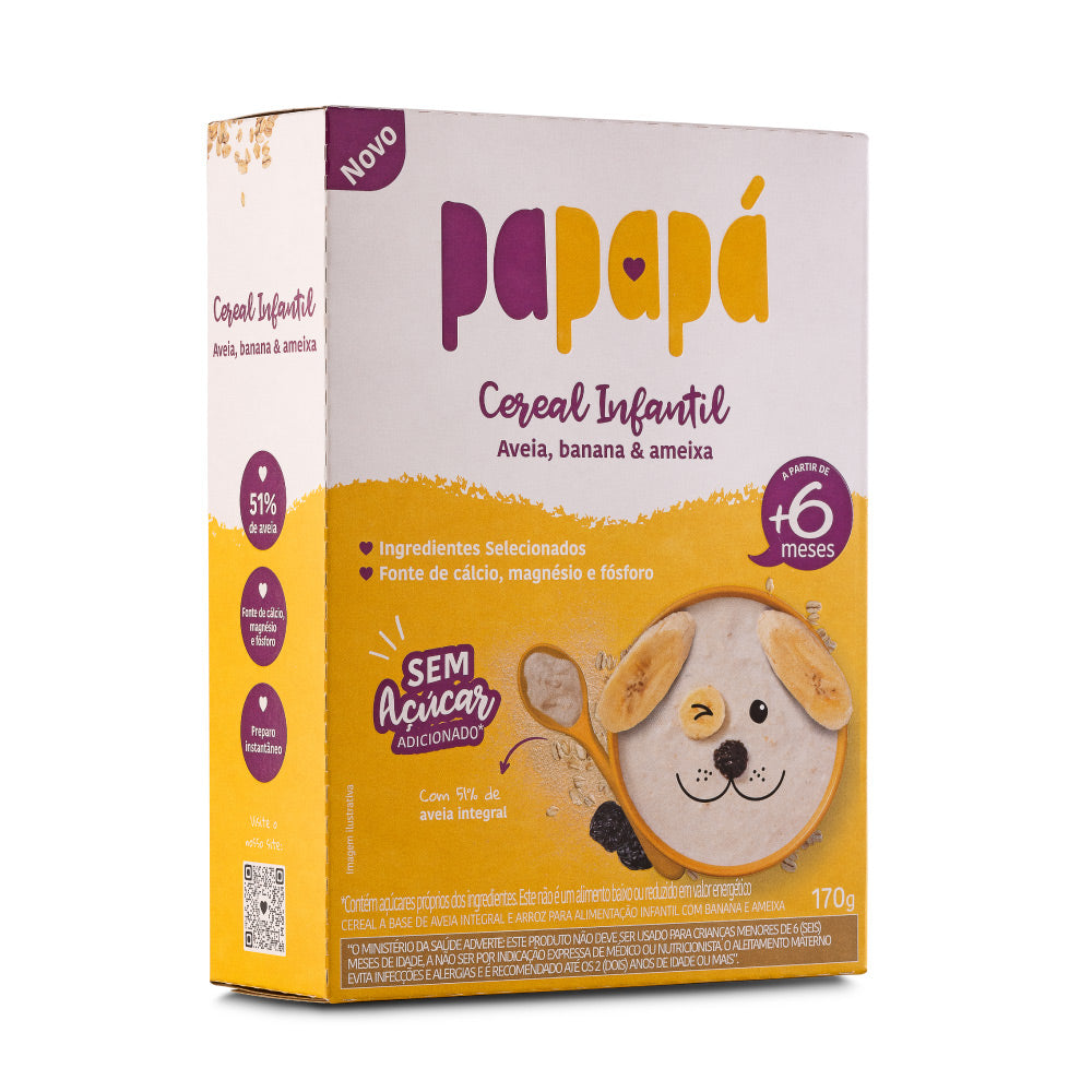Cereal Infantil: Aveia, Banana e Ameixa, Caixa, 170g - Papapá
