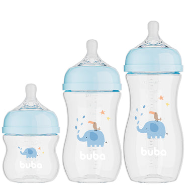 Kit 3 Mamadeiras Easy Flow Elefante Azul, 120ml/270ml/330ml, Anticolica - Buba