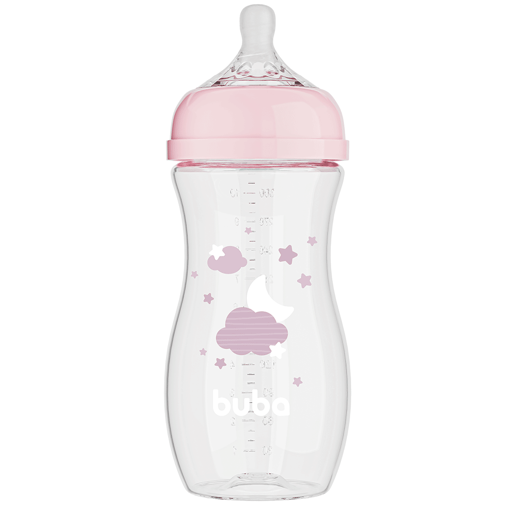 Mamadeira Easy Flow Nuvem Rosa, 330ml, Anticolica - Buba