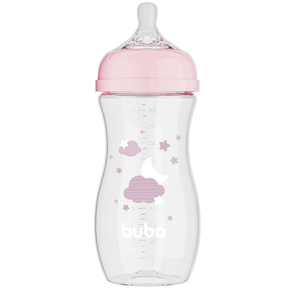 Mamadeira Easy Flow Nuvem Rosa, 330ml, Anticolica - Buba