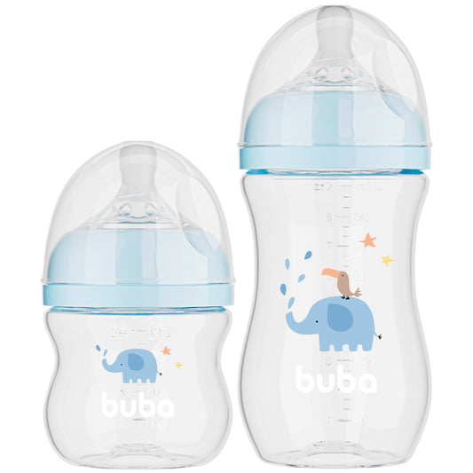 Kit 2 Mamadeiras Easy Flow Elefante Azul, 120ml/270ml, Anticolica - Buba