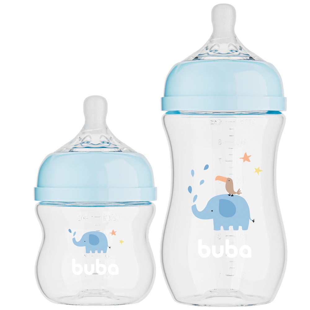 Kit 2 Mamadeiras Easy Flow Elefante Azul, 120ml/270ml, Anticolica - Buba