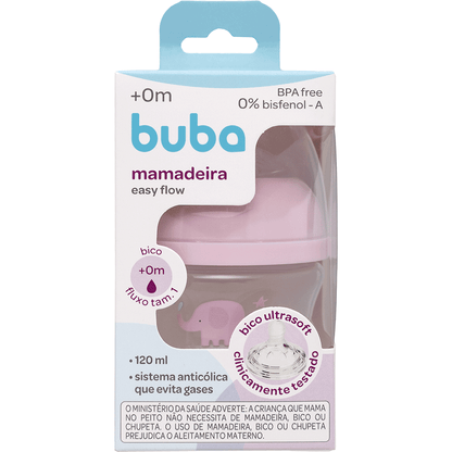 Mamadeira Easy Flow Elefante Rosa, 120ml, Anticolica - Buba