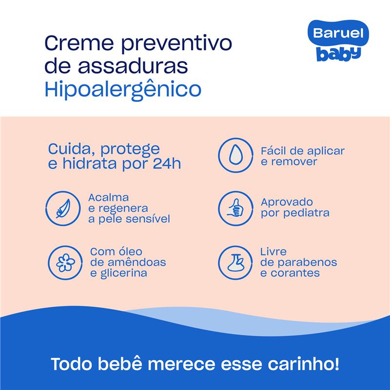 Creme Preventivo de Assaduras com Oleo de Amendoas, 90g - Baruel Baby