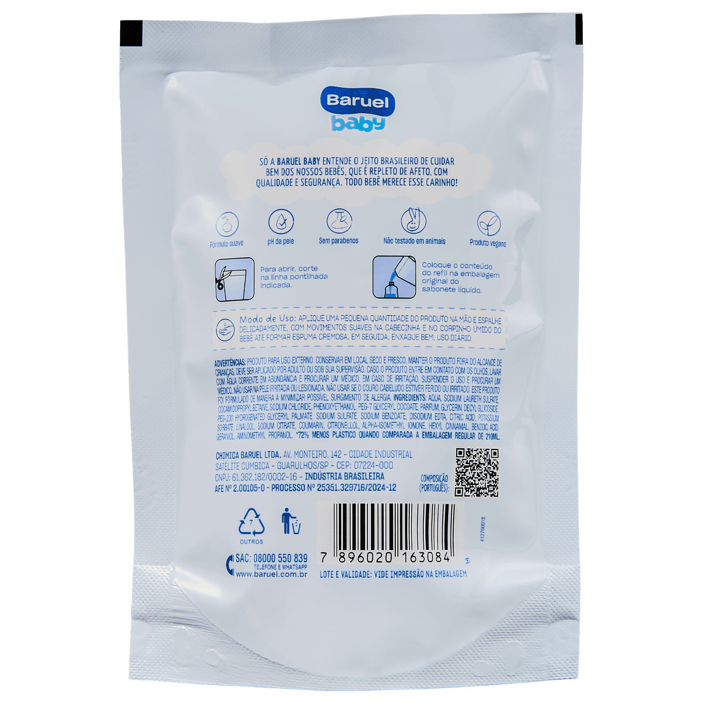 Refil Sabonete Liquido Pele Delicada, 210ml - Baruel Baby