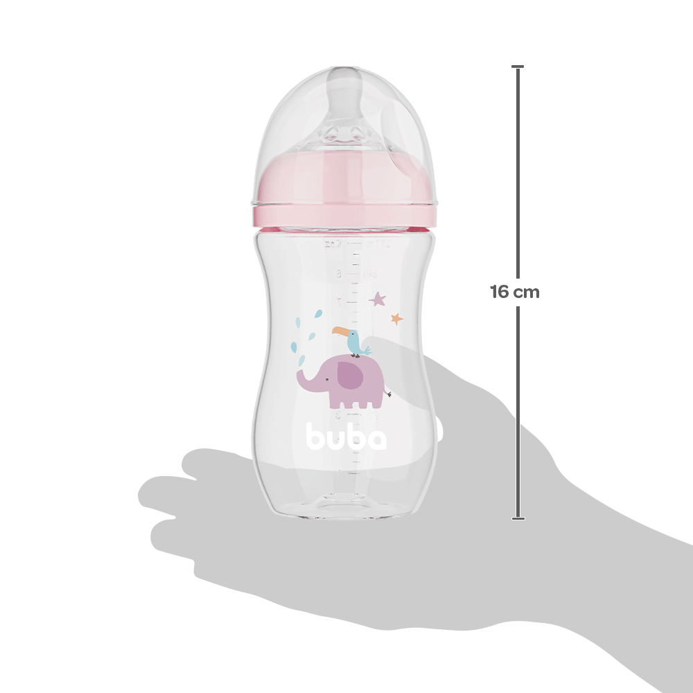 Mamadeira Easy Flow Elefante Rosa, 270ml, Anticolica - Buba