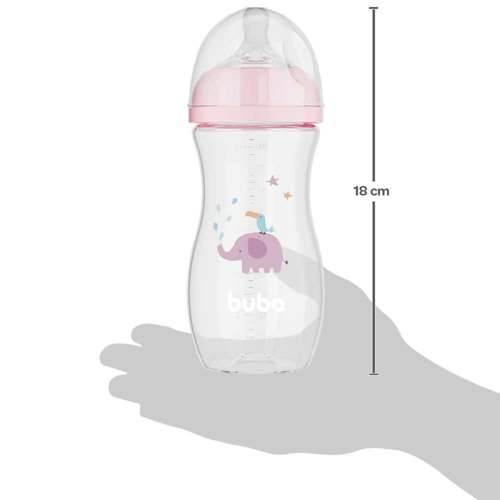 Mamadeira Easy Flow Elefante Rosa, 330ml, Anticolica - Buba