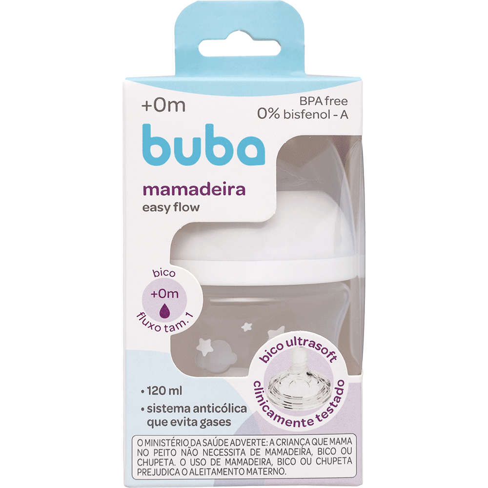 Mamadeira Easy Flow Nuvem Branca, 120ml, Anticolica - Buba