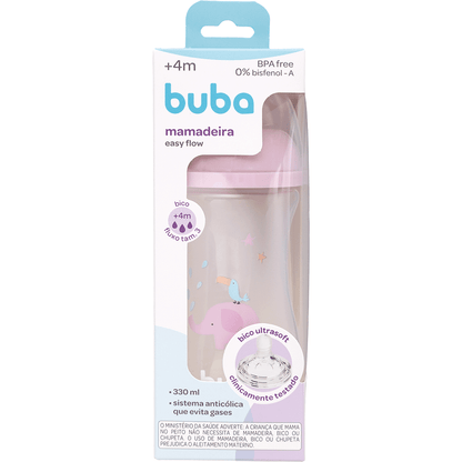 Mamadeira Easy Flow Elefante Rosa, 330ml, Anticolica - Buba