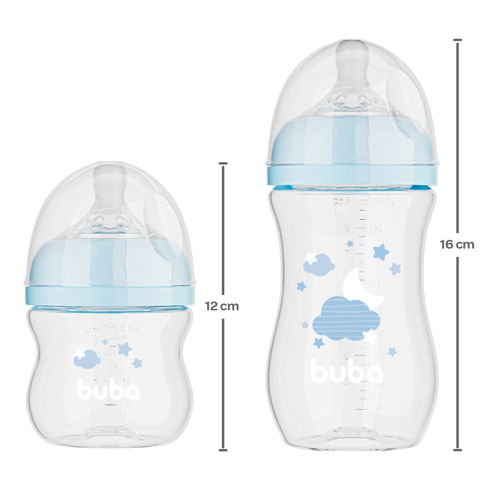 Kit 2 Mamadeiras Easy Flow Nuvem Azul, 120ml/270ml, Anticolica - Buba