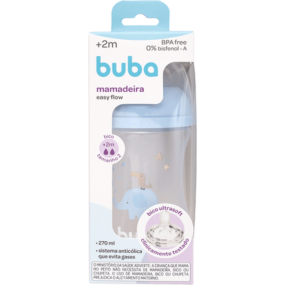 Mamadeira Easy Flow Elefante Azul, 270ml, Anticolica - Buba